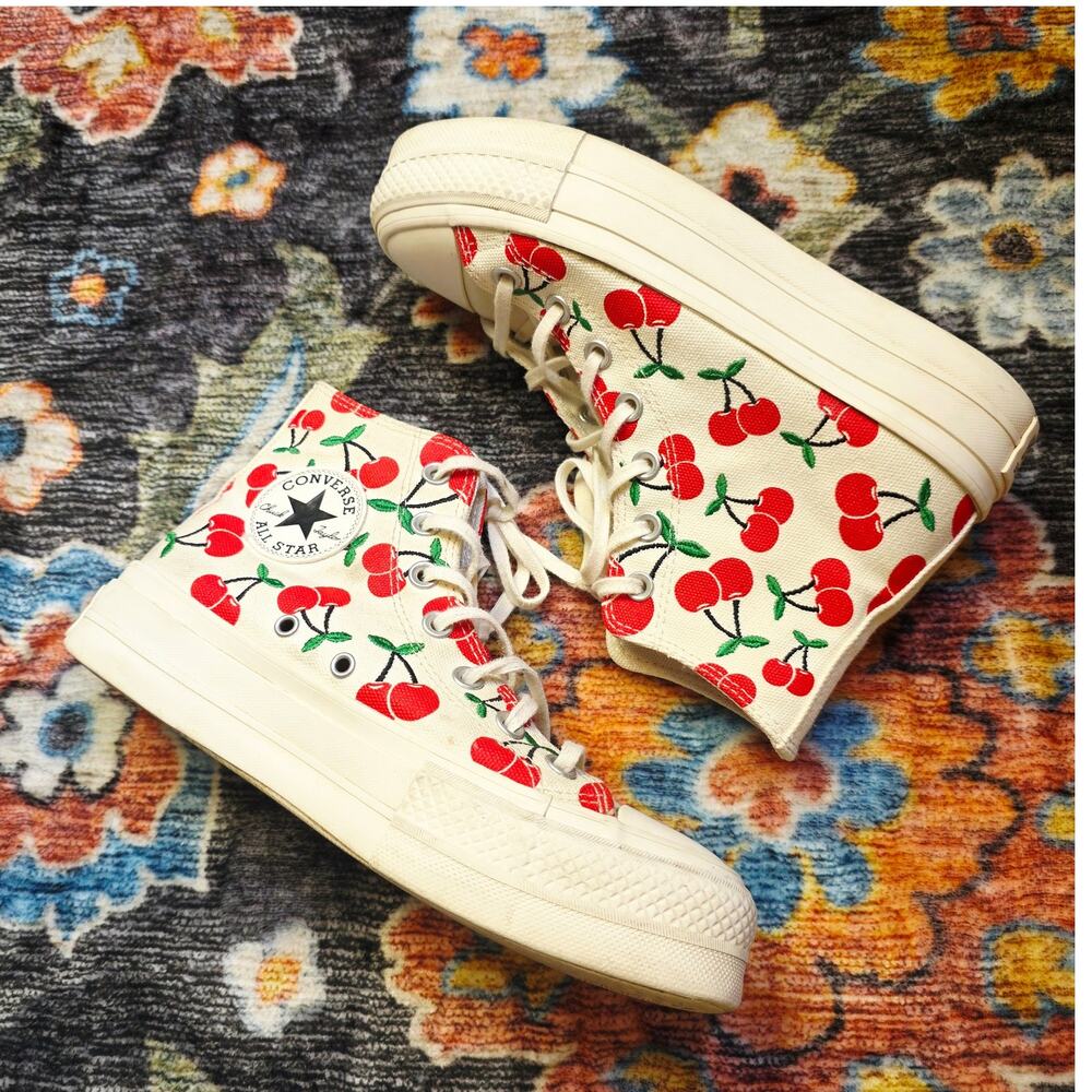Converse Chuck Taylor All Star Platform Cherry High Top Sneakers Size 7 Cute - Picture 2 of 13